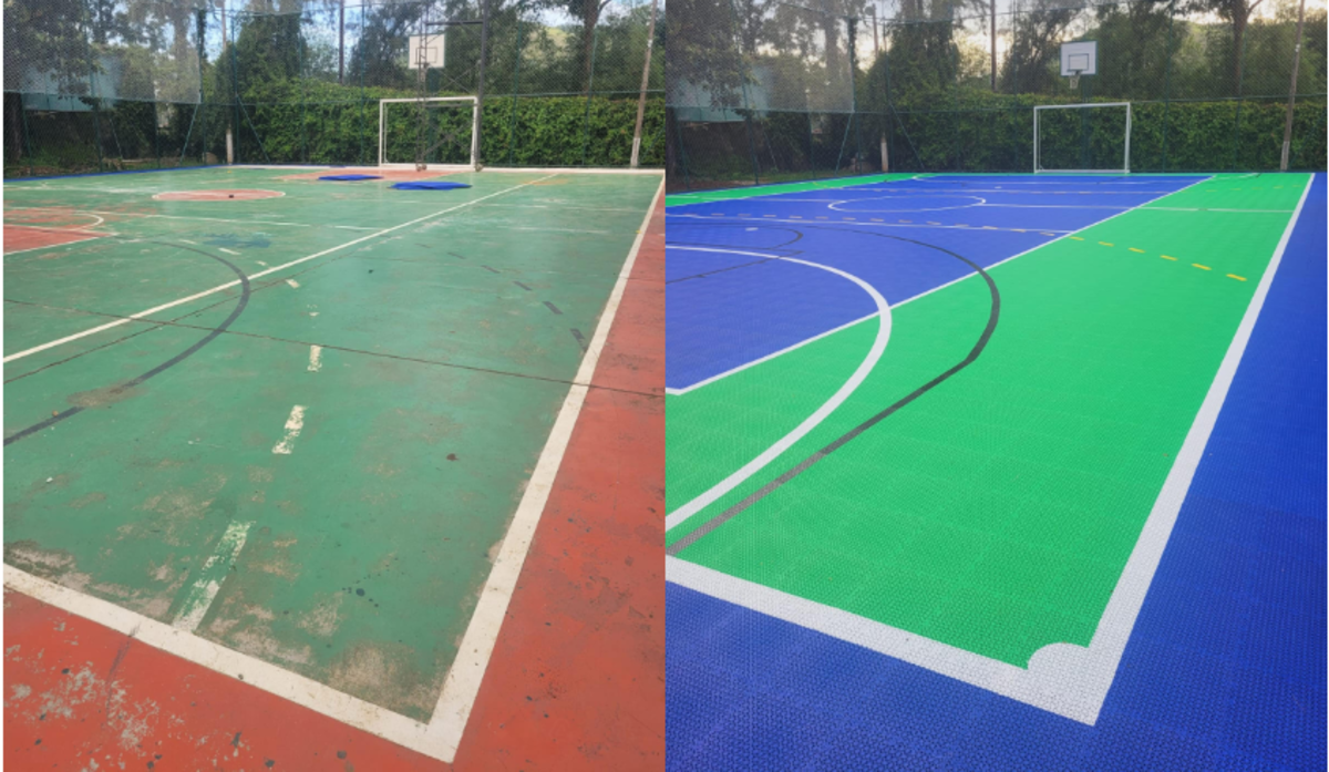 antes e depois quadra com piso drenante