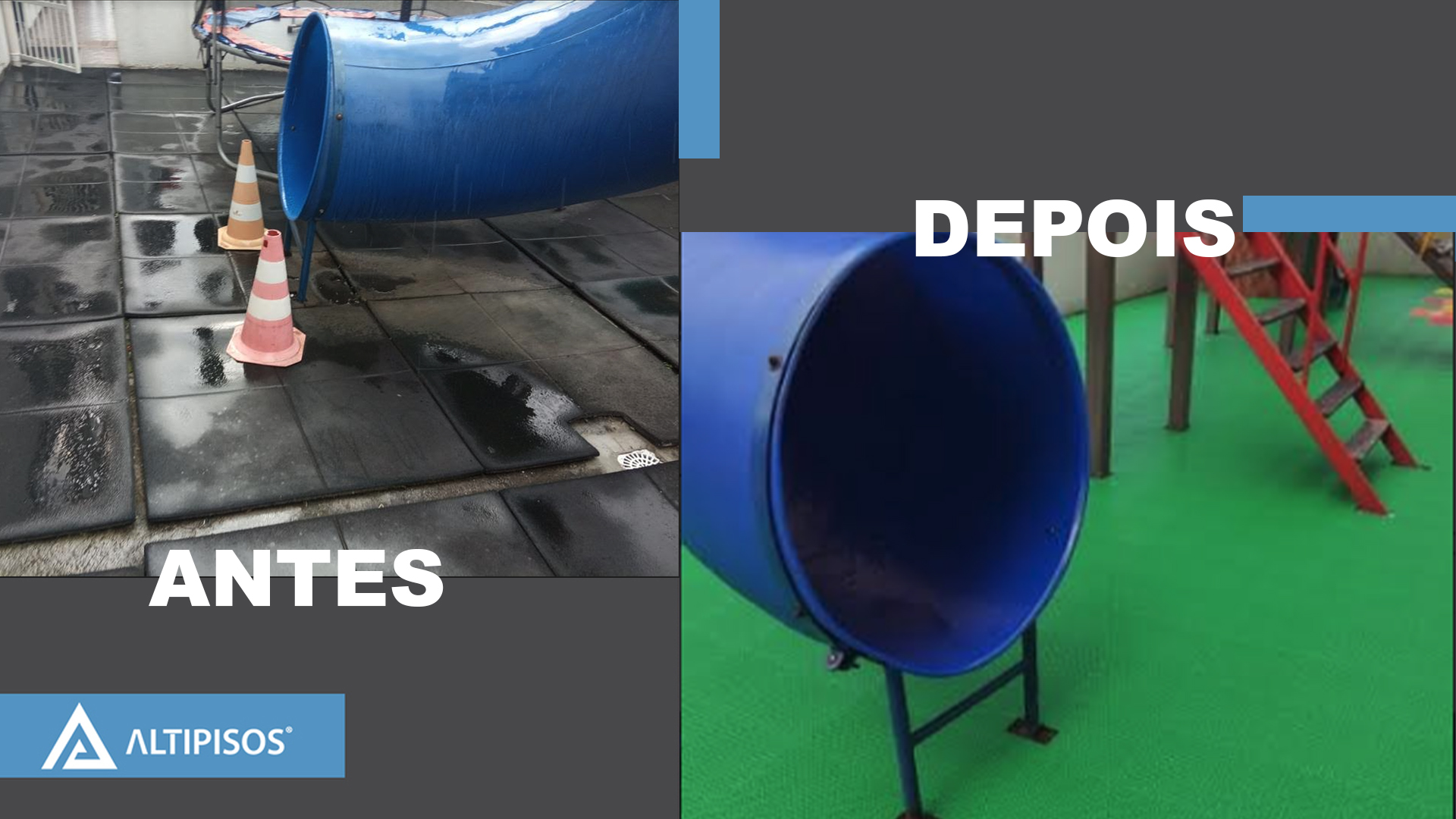 antes e depois piso emborrachado para playground